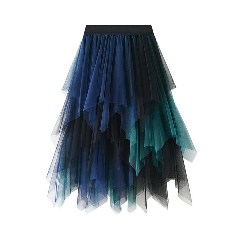 Женская многослойная юбка-пачка средней длины, ассиметричная эластичная юбка из тюля с высокой талией и оборками, уличная одежда, 2024
