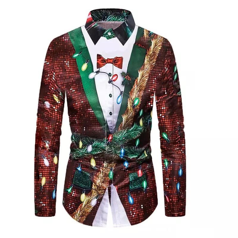 Chemise de Noël à boutons pour hommes, nouveau style, rouge, rose, motif HD, doux, confortable, élastique, design design, grande taille
