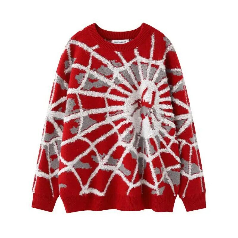 Jersey de Jacquard de araña de calle para hombre, suéter alto de gran tamaño, estilo americano de Navidad, marca de moda, Otoño e Invierno