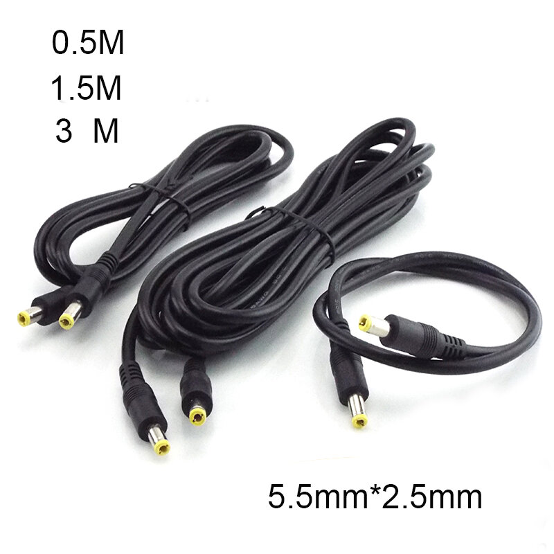 0.5/1.5/3M DC 12V 10A Power Supply Splitter Male To Male Connector 5.5mm*2.5mm Plug Power Adapter Extension Cable