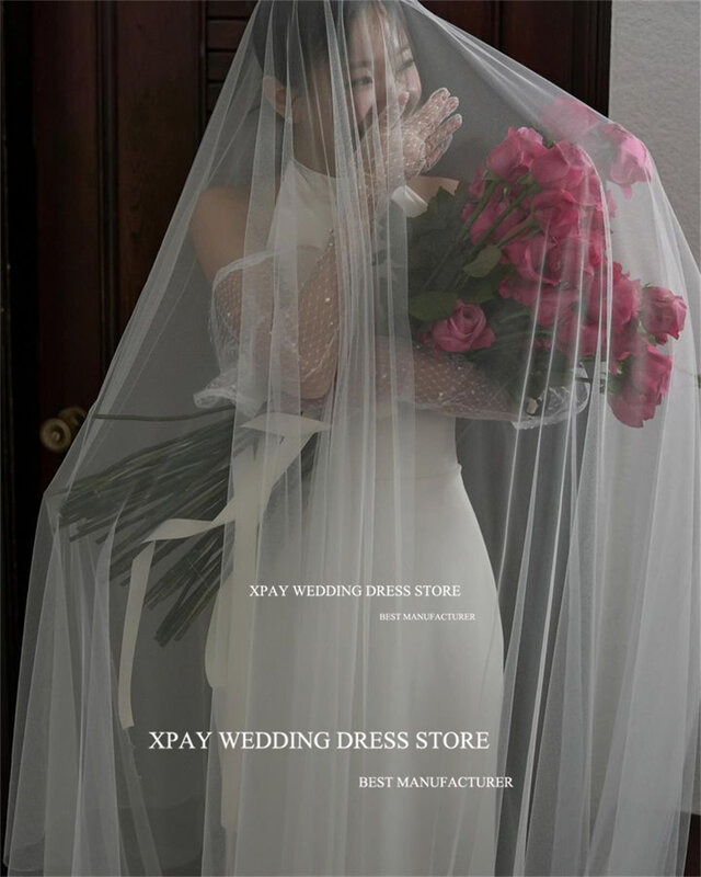 XPAY Halter O Neck Mermaid Wedding Dresses Korea Photo Shoot Backless Bow Bridal Gowns Corset Floor Length Custom Bride Dress