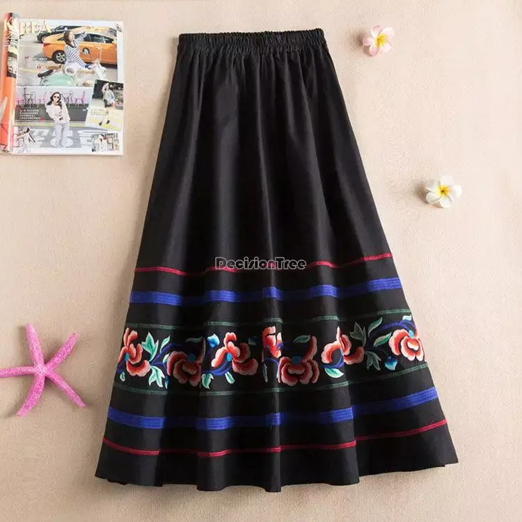 2023 autumn and winter new chinese ethnic style skirt embroidery vintage embroidery women cotton loose elegant style skirt g978