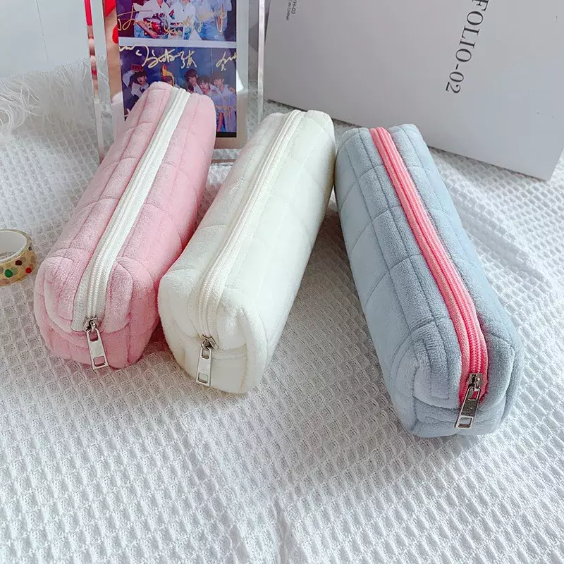 Kawaii Plush Lápis Sacos para Meninas, Voltar para Material Escolar, Lápis Pouch, Papelaria, Travesseiro
