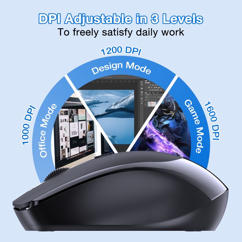 1Hora 무선 마우스 울트라 사일런트 블루투스 USB 마우스, 넓은 호환성, 2.4GHz, 10 미터 재생 및 플러그