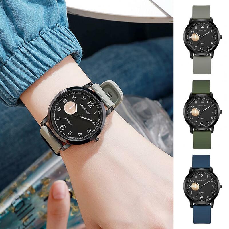 Jam tangan pria, modis-forward, arloji kuarsa pria elegan dengan tali silikon, gaya bisnis Formal, jam tangan untuk perjalanan, tombol bulat