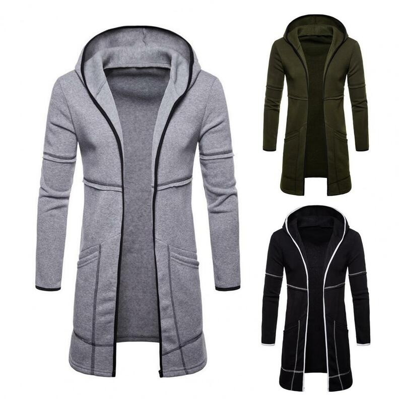 Fashion Male Jacket  Pockets Warm Casual Jacket  Hooded Zipper Closure Men Coat