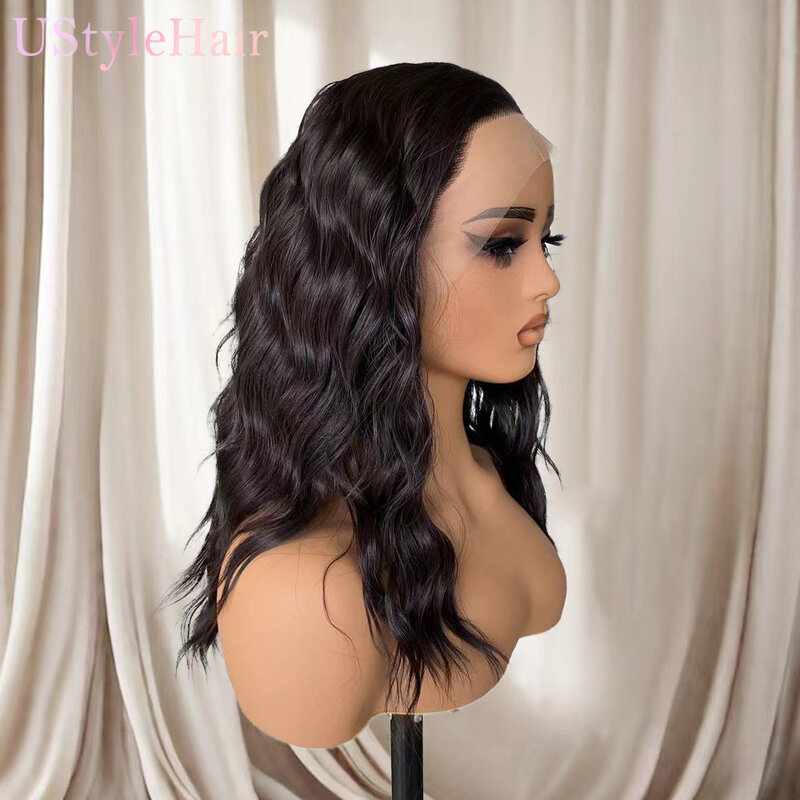 UstyleHair-Perruque Lace Front Wig synthétique ondulée, cheveux courts, brun foncé, aspect naturel, 12 pouces, degré de chaleur, 03 utilisation, perruque Cosplay
