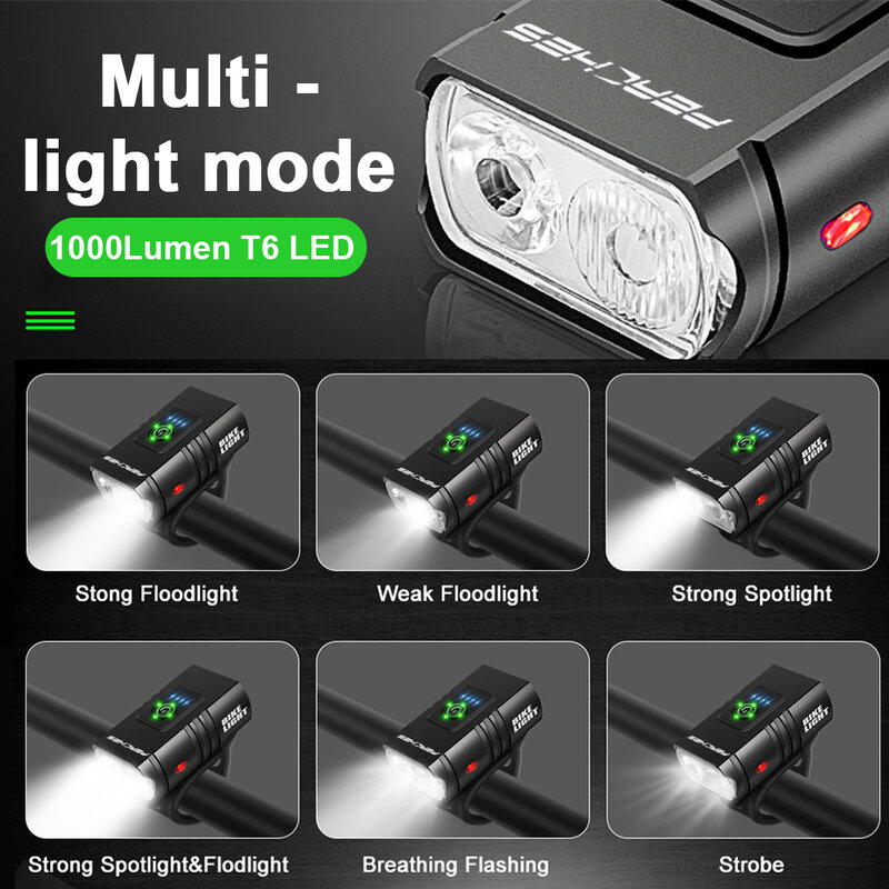 Luz LED frontal T6 Para Bicicleta, linterna recargable de 1000 lúmenes, Para ciclismo de montaña bicicletas accesorios luz led para bicicleta lanterna para bike