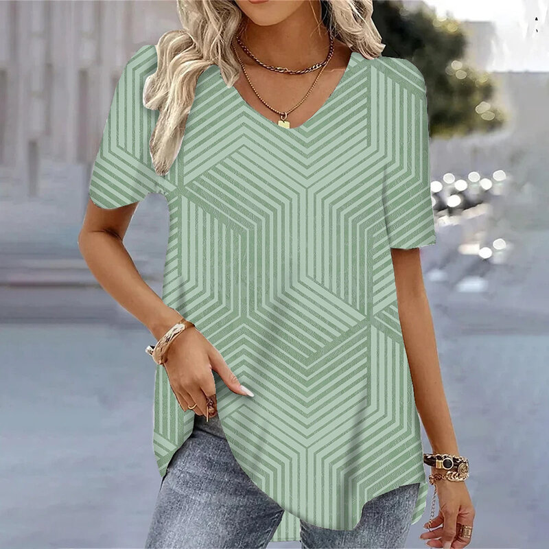 Женская футболка с коротким рукавом, V-образным вырезом и 3D-принтом