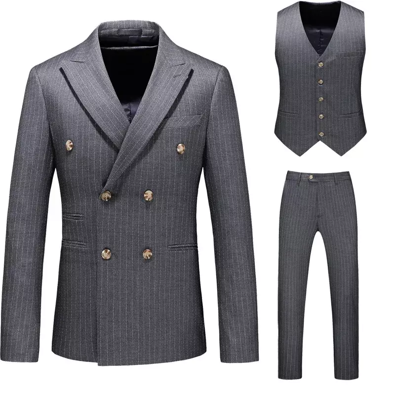 Костюм высокого качества джентльменский двубортный Блейзер комплект из 3 предметов приталенный Свадебный Мужской Блейзер пиджак пальто брюки жилет