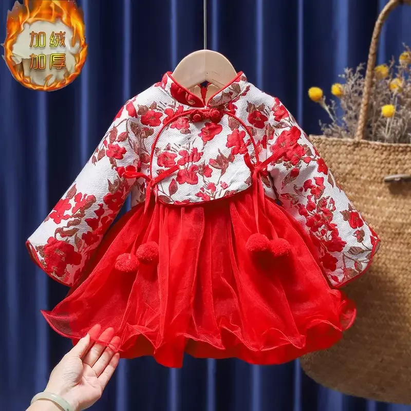 18 Kleuren Baby Girl Tang Suits Chinese Stijl Kinderen Plus Fluwelen Dikker Warme Jurk Bruiloft Kerst Nieuwjaar Prinses Jurken