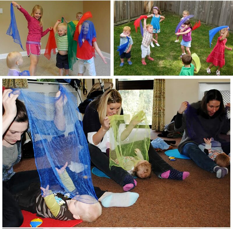 Sciarpe da ballo a 6 colori per bambini sciarpe musicali sciarpa da ballo sciarpe da gioco per bambini giocattoli all'aperto giocoleria trucchi di seta sciarpe