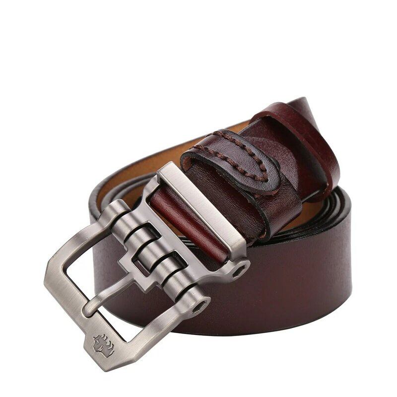 BISON DENIM-Cinturón de cuero genuino de vaca para hombre, correa de hebilla de Pin Vintage, cinturones casuales de diseñador de lujo de alta calidad, Jeans