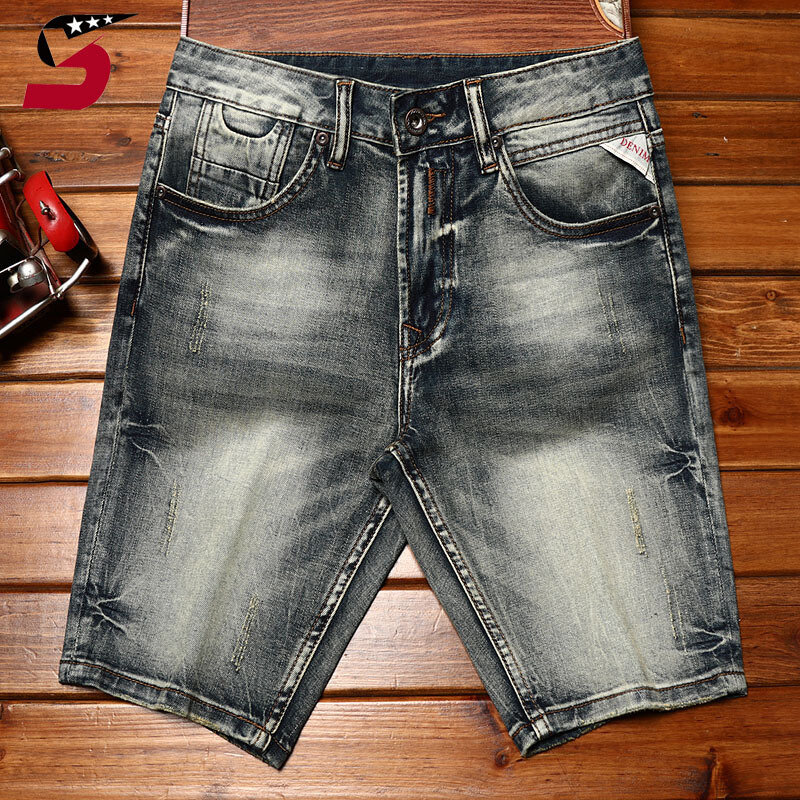 2024New High-End Denim Shorts Men's Summer Washed-out Vintage Nostalgic Trendy Korean Casual All-Match Cropped Pants