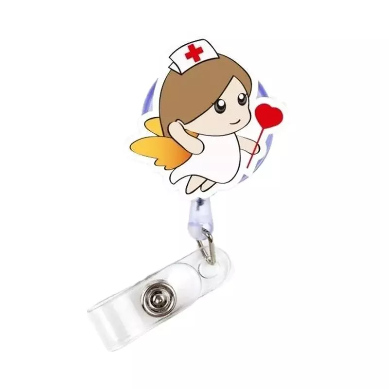 1pc Doctor Nurse Badge Reel Retractable Easy Pull ID Tag Clip Chest Pocket Work Card Clip Badge Holder Reel Cartoon Badge Reels