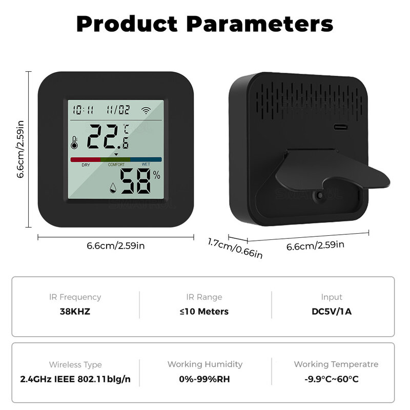 Tuya Smart Wifi sensore di umidità della temperatura remoto a infrarossi per il controllo vocale della ventola del condizionatore d'aria TV per Alexa Google Home Life