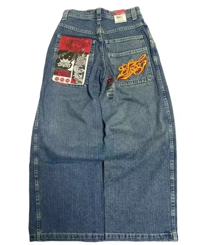 JNCO мешковатые джинсы, Мужские Винтажные хип-хоп Y2K Харадзюку, вышитые высококачественные джинсы, Готическая уличная одежда, мужские и женские повседневные широкие джинсы