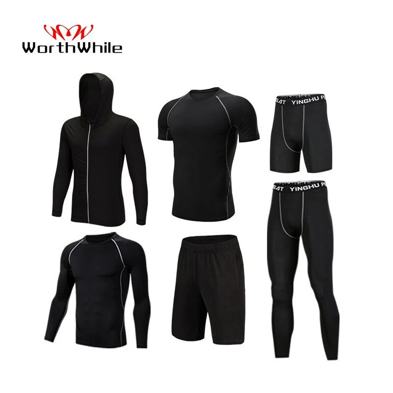WorthWhile Men's Tracksuit Compression Sports Suit Gym Fitness Clothes Running Jogging Sport Wear Training Exercise Workout