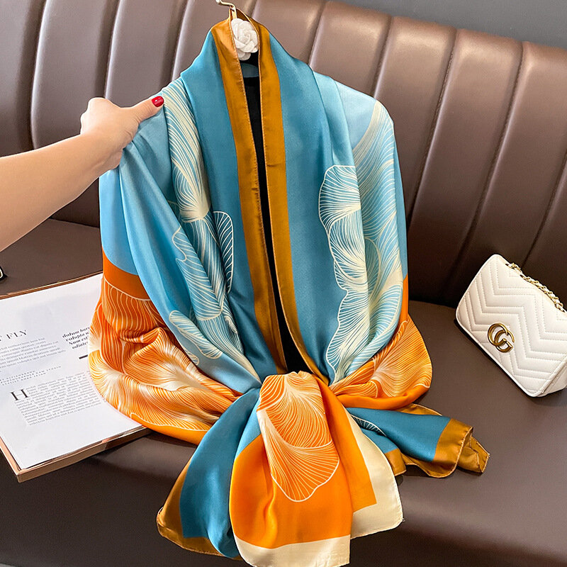 Bandana de lujo de estilo Popular para mujer, bufandas de 180x90cm, bufanda de seda de playa, diseño protector solar, chales cuadrados, 2023