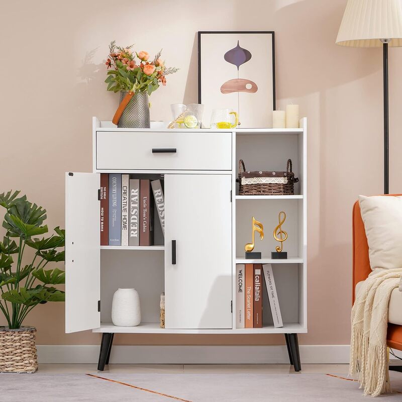 Storage Cabinet with 1 Large Space, 2 Doors & 3 Shelves, Bathroom Storage Cabinet, for Living Room, Entryway, Office