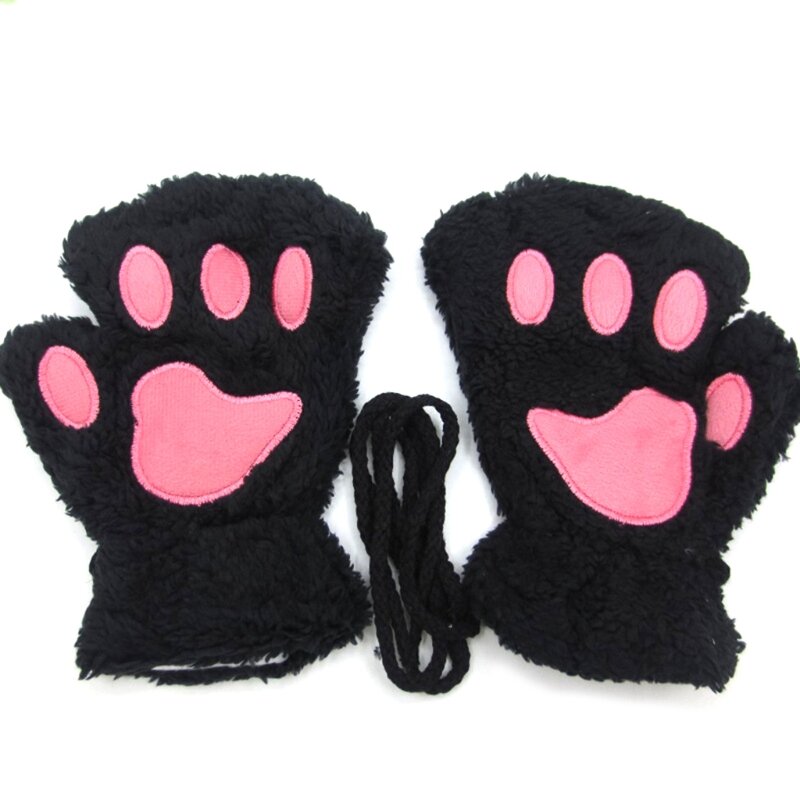 1 пара, милые зимние теплые перчатки без пальцев для женщин и девочек, пушистый медведь для кошачьих лап, коготь, плюшевые на с
