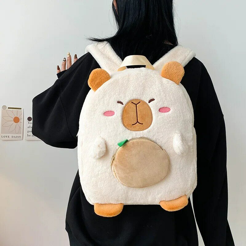 Women Cute cartoon capybara furry bag Cute Capibala large capacity plush backpack