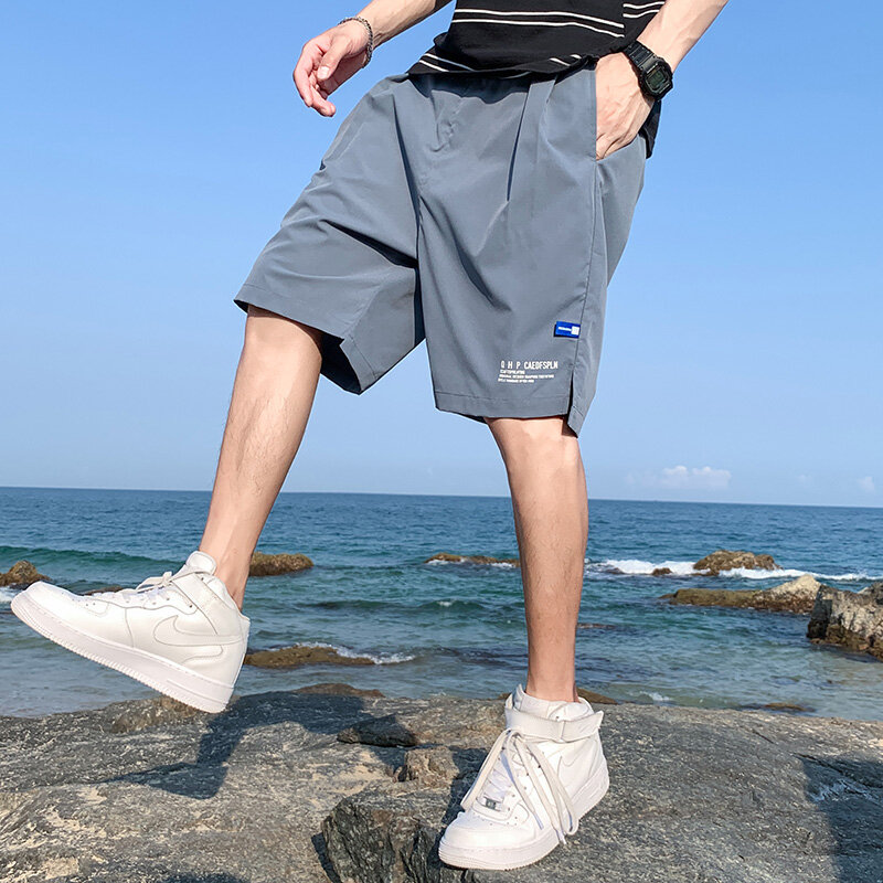 Шорты-карго мужские тонкие, свободные шелковые короткие штаны до колен, с эластичным поясом, Пляжная уличная одежда в Корейском стиле, лето