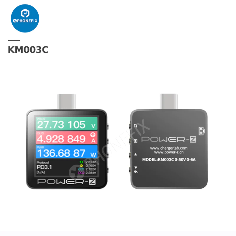 POWER-Z KM003C KT002 USB-C PD Tester Voltmeter PD3.1 QC5.0 Charger Voltage Current Ripple Dual Volt Meter Power Bank Detector