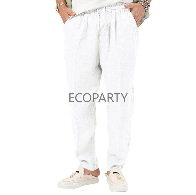 Pantalones de lino y algodón transpirables para hombre, ropa deportiva informal, personalizada, M-4XL verano