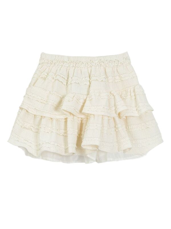 2024 Summer New High Waist Slimming Apricot Elastic Waist Versatile Temperament Half Skirt Fluffy Cake Skirt for Women