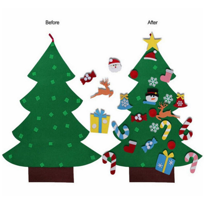 DIY Felt Christmas Tree With Reusable Ornament Non-Woven Hanging Xmas Festival Decoration Craft Set For Wall Door