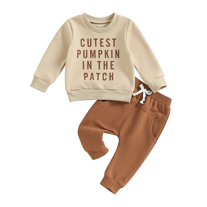 Toddler Baby Boy Halloween Outfit Long Sleeve Ghost Pumpkin Sweatshirt Tops Elastic Pants 2PCS Fall Winter Clothes