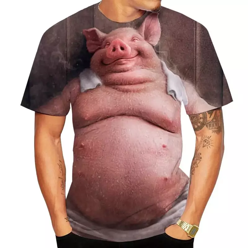 Letni nowy męska koszulka nadruk 3d ze zwierzęcym nadrukiem ze świnią luźna zabawa w nadruk zwierzęta z kołnierzem męska z krótkim rękawem Top osobowość