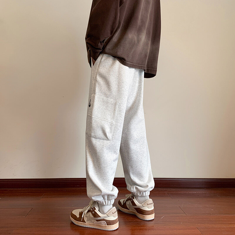 Брюки мужские повседневные свободные, длинные однотонные спортивные штаны на шнуровке, на все сезоны, модные Джоггеры в Корейском стиле, уличная одежда