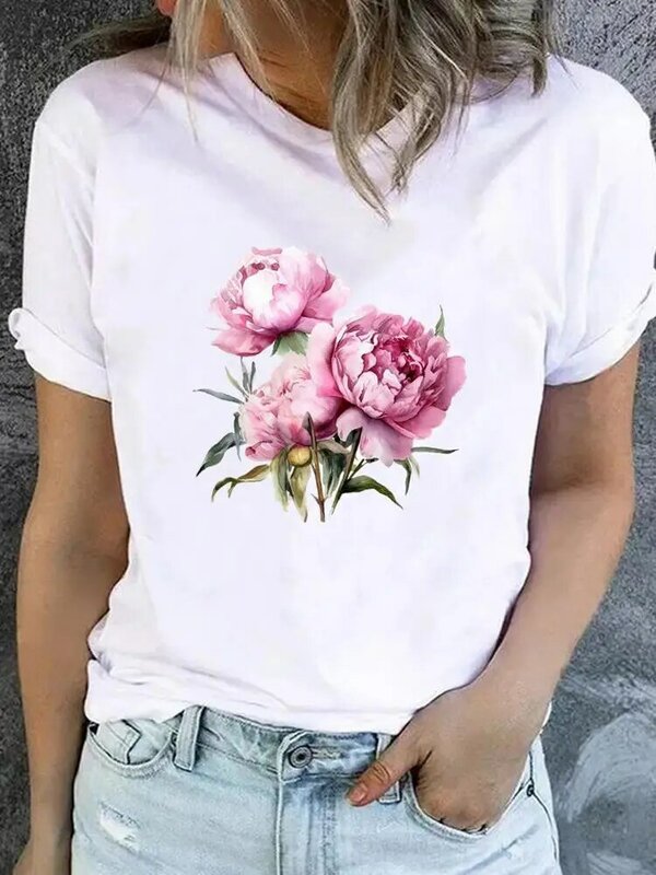 Flower Sweet Trend Cute 90s T-shirt Ladies Fashion Basic Women Graphic Short Sleeve Clothing Tee Top Clothes Print T Shirt