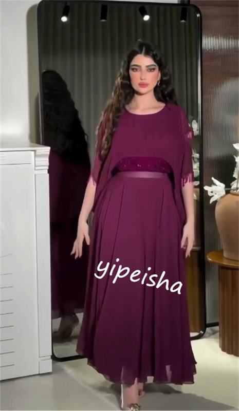 Бальное платье для выпускного вечера шифоновое обручальное платье А-силуэта с бахромой и рюшами с круглым вырезом на заказ вечернее платье миди es