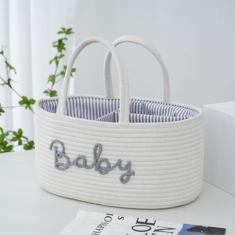 Bolsa de viaje multifuncional para mamá, cesta de almacenamiento de pañales de bebé, portátil, cuerda de algodón