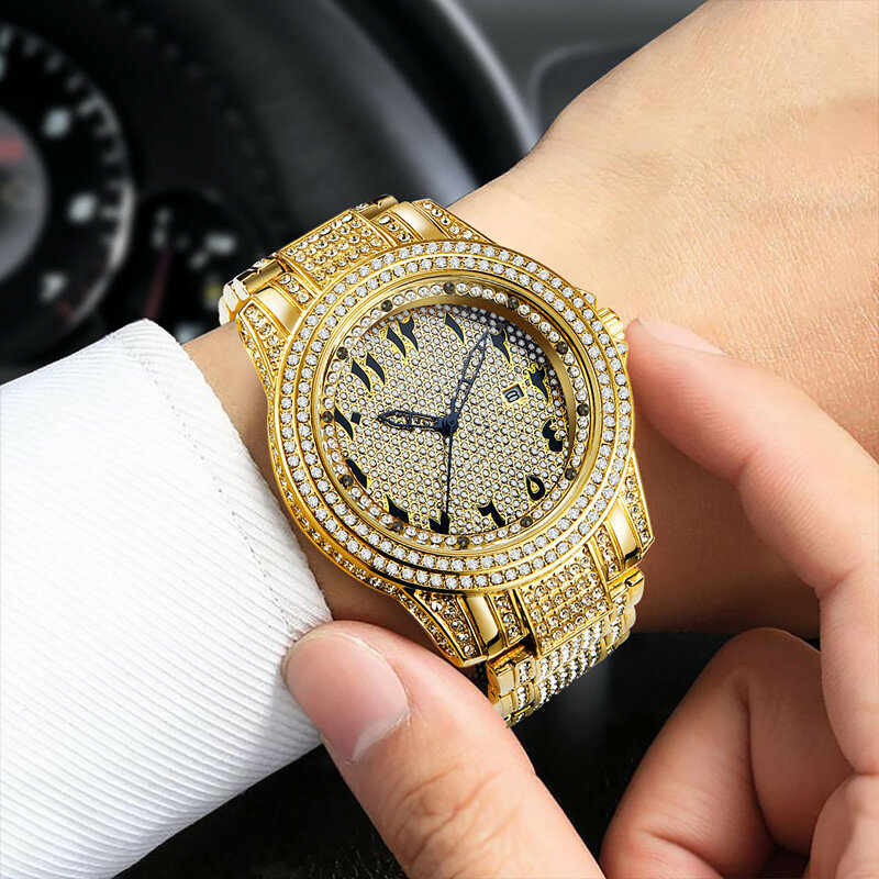 ใหม่นาฬิกาข้อมือสำหรับผู้ชายแบรนด์ชั้นนำนาฬิกาฝังเพชรนาฬิกาข้อมือควอตซ์ฮิปฮอป relogio masculino