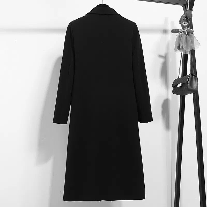 Blazers longos pretos femininos, jaqueta justa, tops casuais, casacos de escritório, casaco blusão, primavera, outono, moda