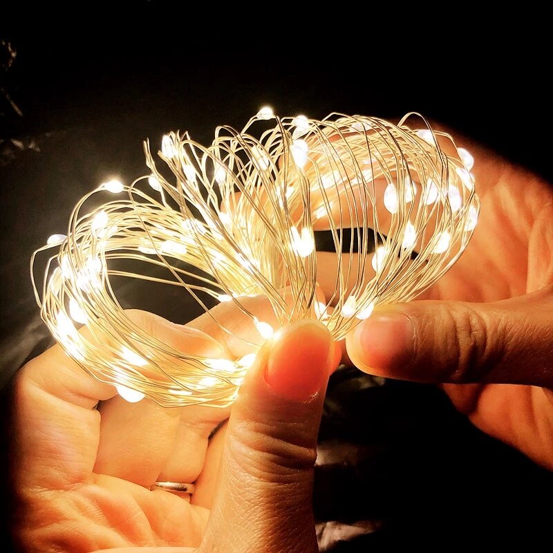 Guirnalda de luces LED para decoración de jardín, guirnalda de alambre de cobre, iluminación de vacaciones para Navidad, USB, 1 M, 2 M, 3 M, 5 M, 10M