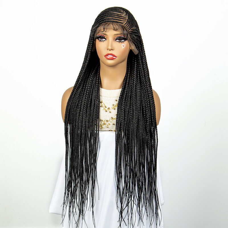Full Lace peruca trançada sintética Cornrow para mulheres negras, tranças Twist, peruca com cabelo de bebê, Lace Front, peruca trançada Knotless, 34"