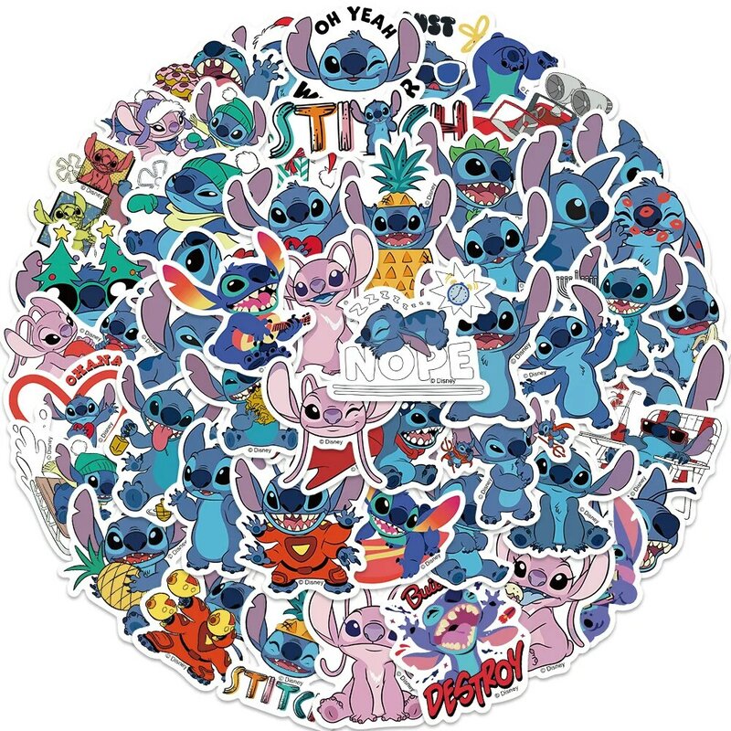 Disney-pegatinas de Stitch de 50 piezas para niños, calcomanía de Anime para monopatín, portátil, motocicleta, guitarra, paquete de pegatinas de película de dibujos animados Kawaii