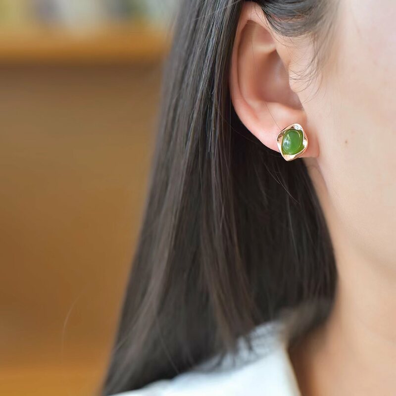 S925 Silver Inlaid Jasper Stud Earring Natural Hetian Jade Earrings Fashion Women Advanced Jewellery Luxury Charm Jewelry Gifts