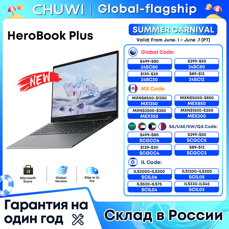 Chuwi 15.6 "Laptop Herobook plus Intel Gemini Lake N4020 8GB RAM 256GB SSD 1920*1080p Computer Windows 11 Tastatur mit vollem Layout