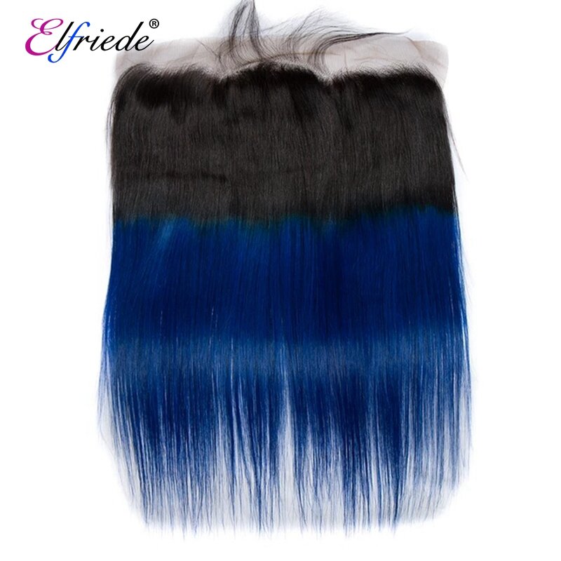 Remy ombre reta # t1b/feixes de cabelo azul com 13x4 frontal, 100% cabelo humano, com rendas frontal