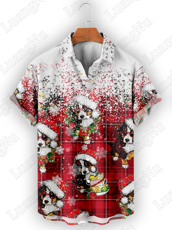 Camisas de botão extragrandes para homens e mulheres, camisas do dia de Natal, roupas do feriado, animais bonitos imprimir, tops, alta qualidade