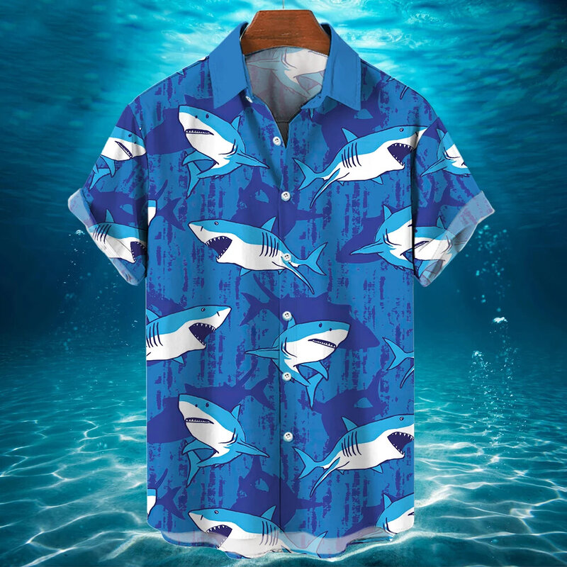 Men's Shirts For Men Funny Shark 3d Print Tops Casual Men's Clothing Summer  Short Sleeved Tops Tee Loose Oversized Shirt
