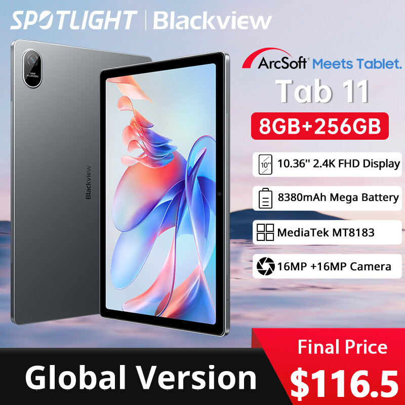 Blackview Tab 11 Tablet WiFi, Tablet Octa Core 8GB + 256GB 10.36 '2, 4K FHD + Display MTK MT8183 baterai 8380mAh, kamera 16mp