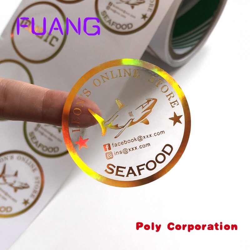 Low MOQ logo ologramma olografico trasparente Laser oro Foilng etichetta di imballaggio adesivi personalizzati