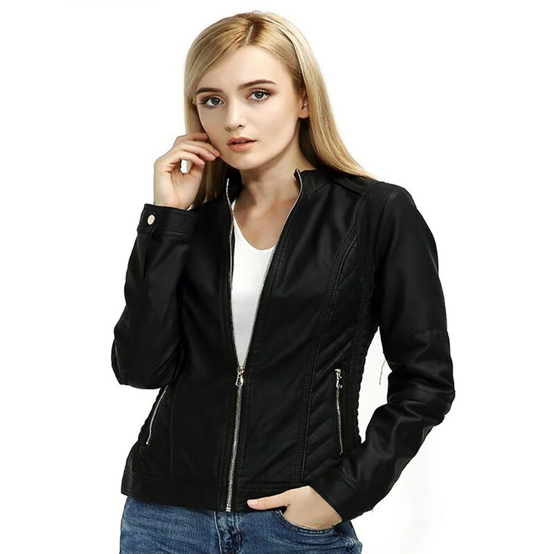Giolshon luxo falso couro jaqueta casual para as mulheres primavera outono e inverno moto motociclista streetwear casaco feminino plutônio